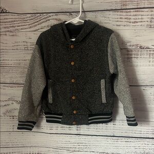 Gray and Black Hooded Jacket with Button Closure from Rok size 5